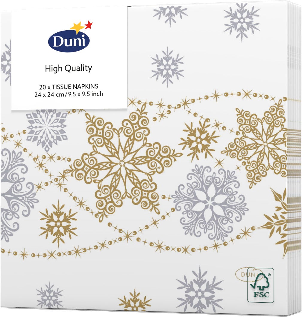 Duni servetten Snow Glitter wit 24 x 24 cm 20 stuks