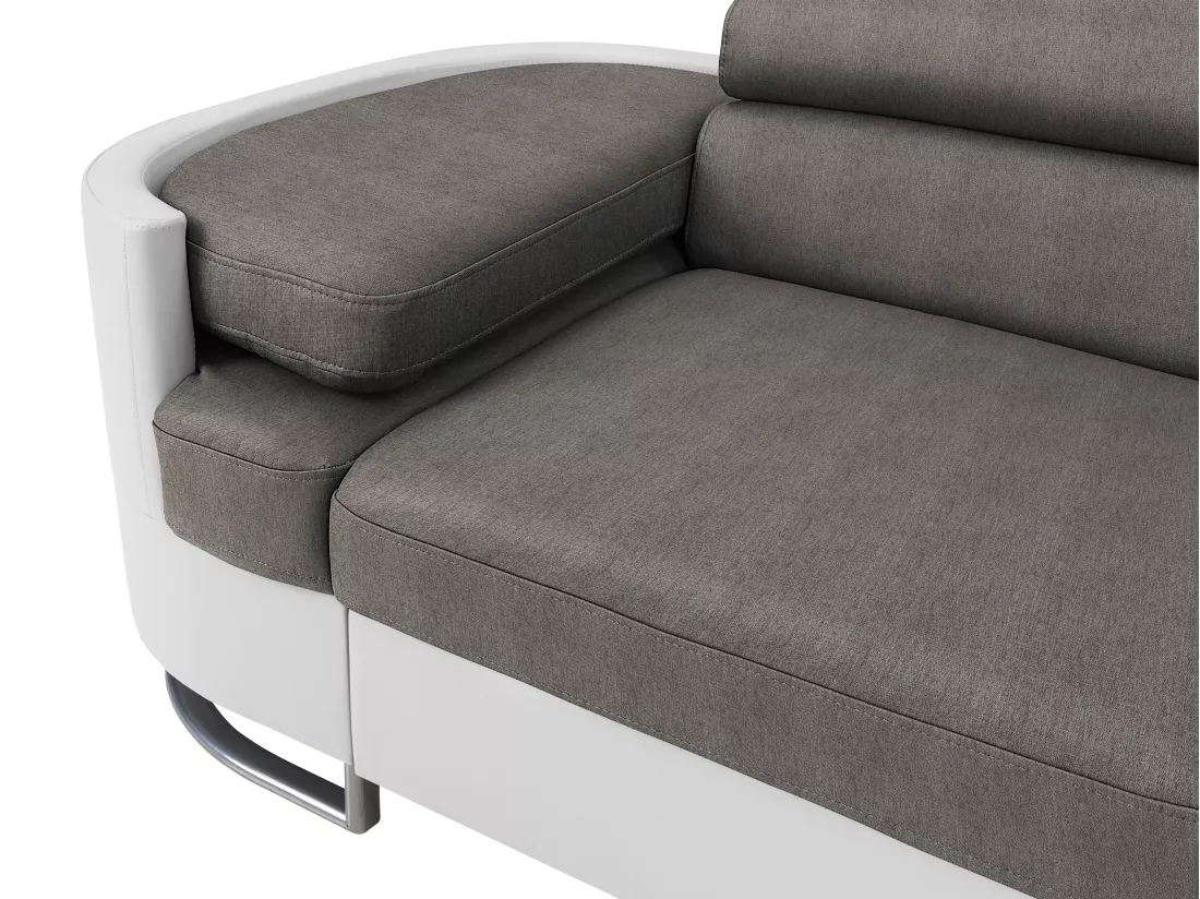 Canapé d'angle droit convertible en simili blanc et tissu gris MYSEN II