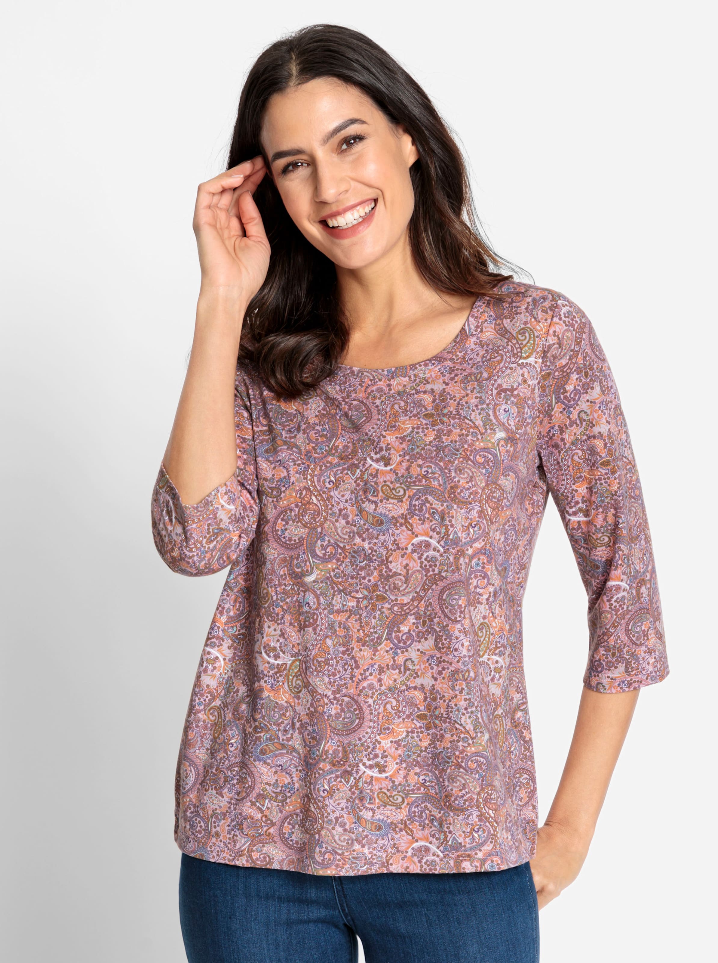 Shirt in hortensie-cognac-bedruckt