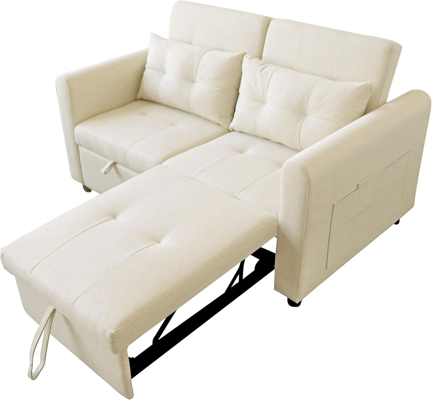 Modernes Doppel-Klappschlafsofa, 2-Sitzer Ausziehsofa mit Schlaffunktion, mit verstellbare Rückenlehne&Armlehnentaschen und Kissen, USB-Ladeanschluss, für Wohnzimmer Schlafzimmer Büro (Beige C)