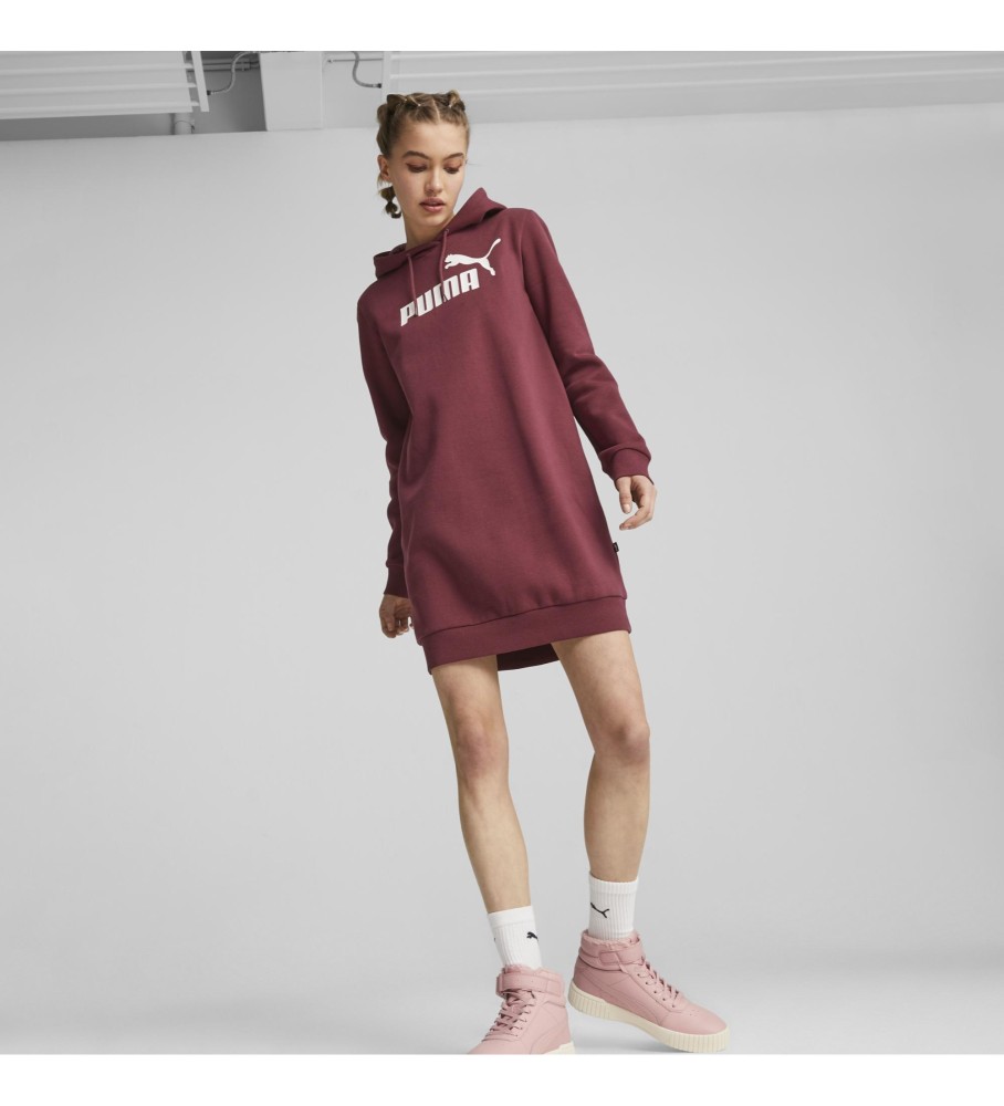 Vestido com capuz e logo Puma Essentials, cor bordô