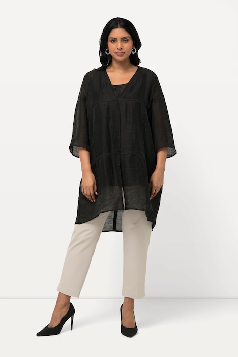 Blusenjacke, Leinenmix, A-Linie, V-Ausschnitt, 3/4-Arm