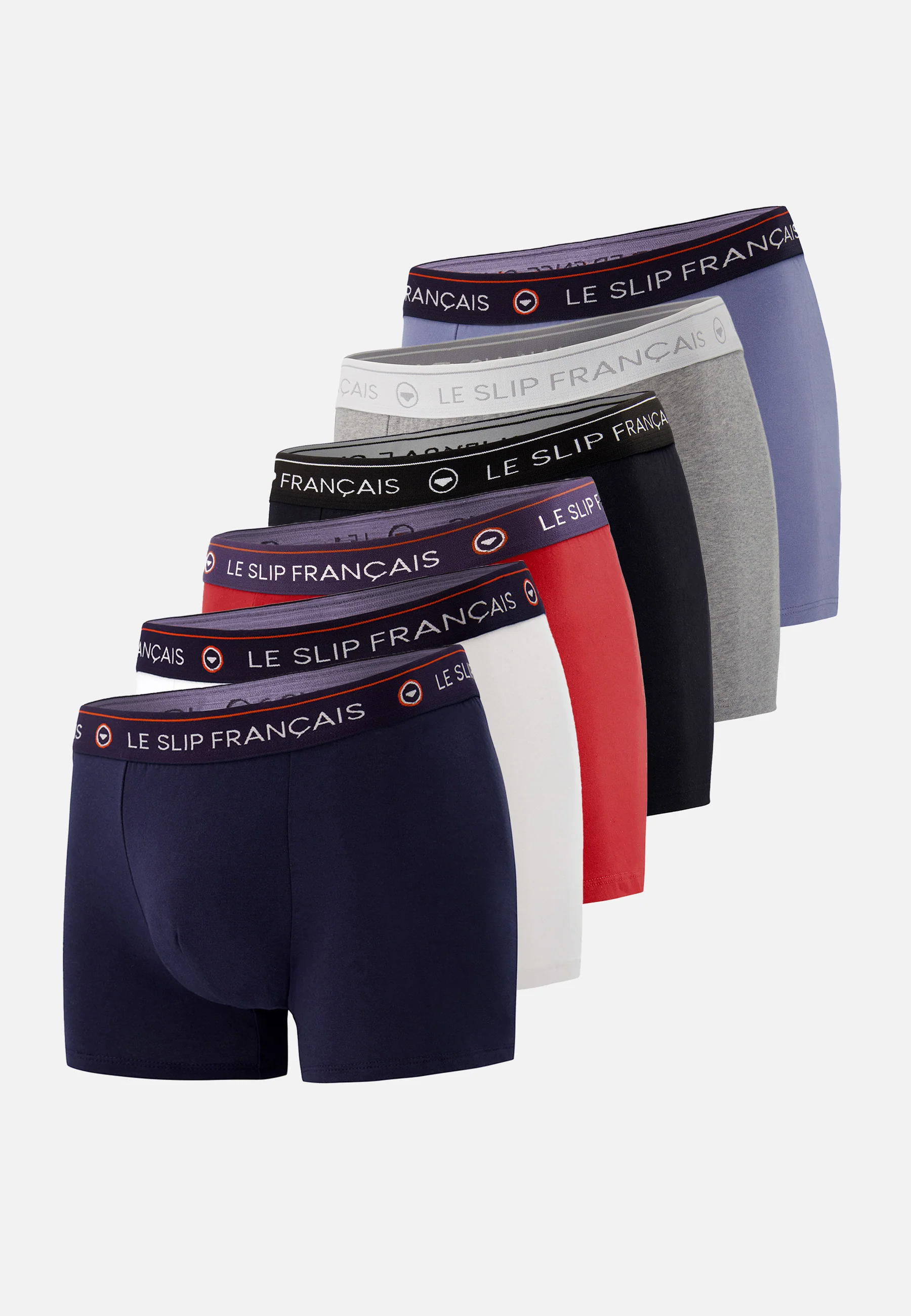 Six Pack boxers en coton-Pack 6 Boxer Redoutable Noir Blanc Marine Rouge Cerise Gris Chiné Bleu Jean