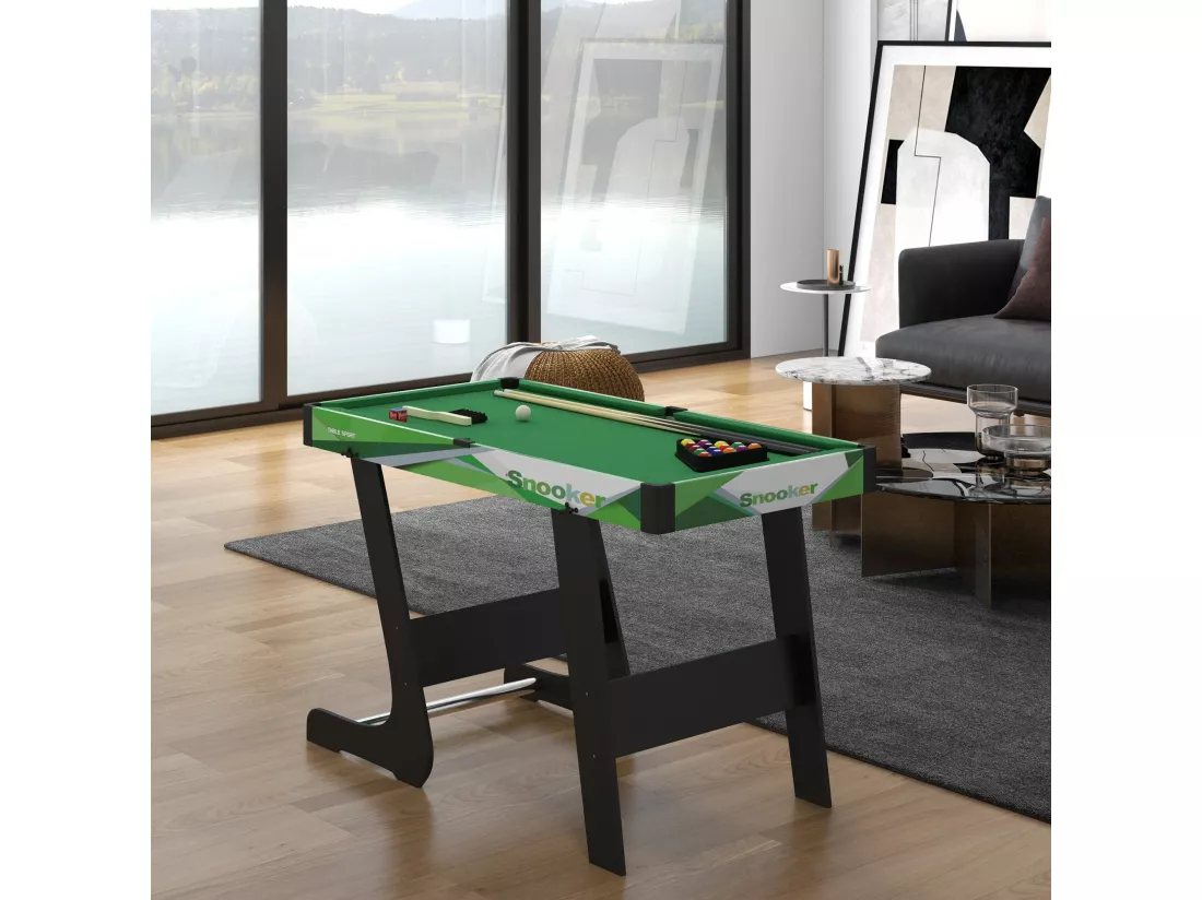 Mini table de billard pliable avec accessoires - dim. 104L x 55,5l x 68H cm - acier MDF noir vert
