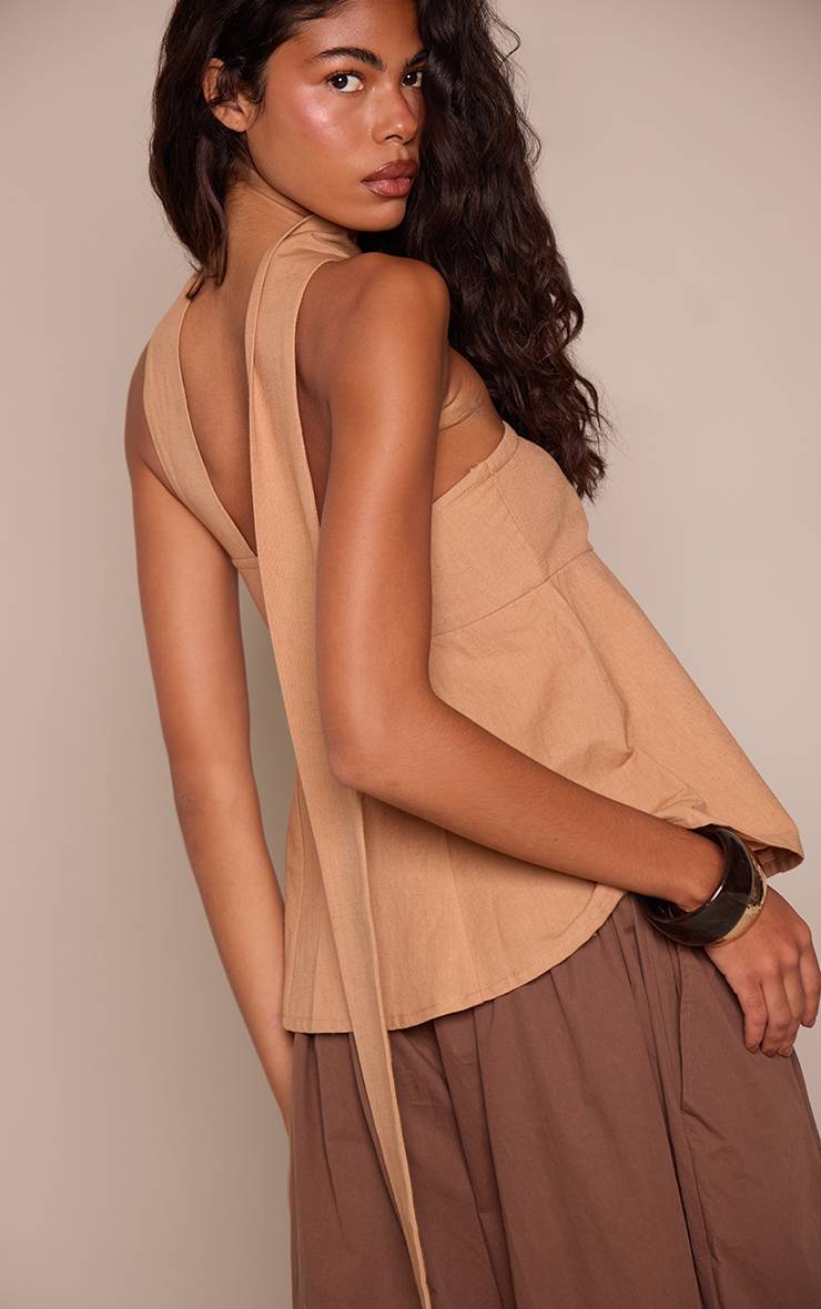 Camel Haut Bandeau En Lin Avec Détail Foulard