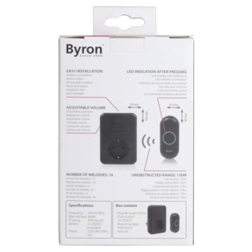 Byron DBY-22353 Draadloze deurbelset plugin met stopcontact 150m zwart