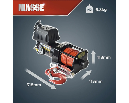 Warrior NINJA 2000LB A / 907 kg 12V elektrische lier met synthetisch touw