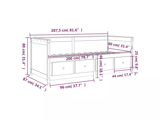 Lit de jour sans matelas blanc 80x200 cm bois de pin massif