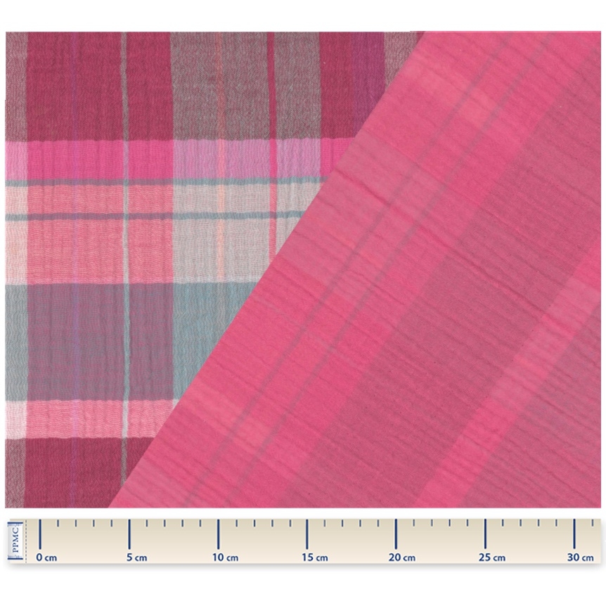 Tissu Ex2409 Double Gaze Carreaux Rose