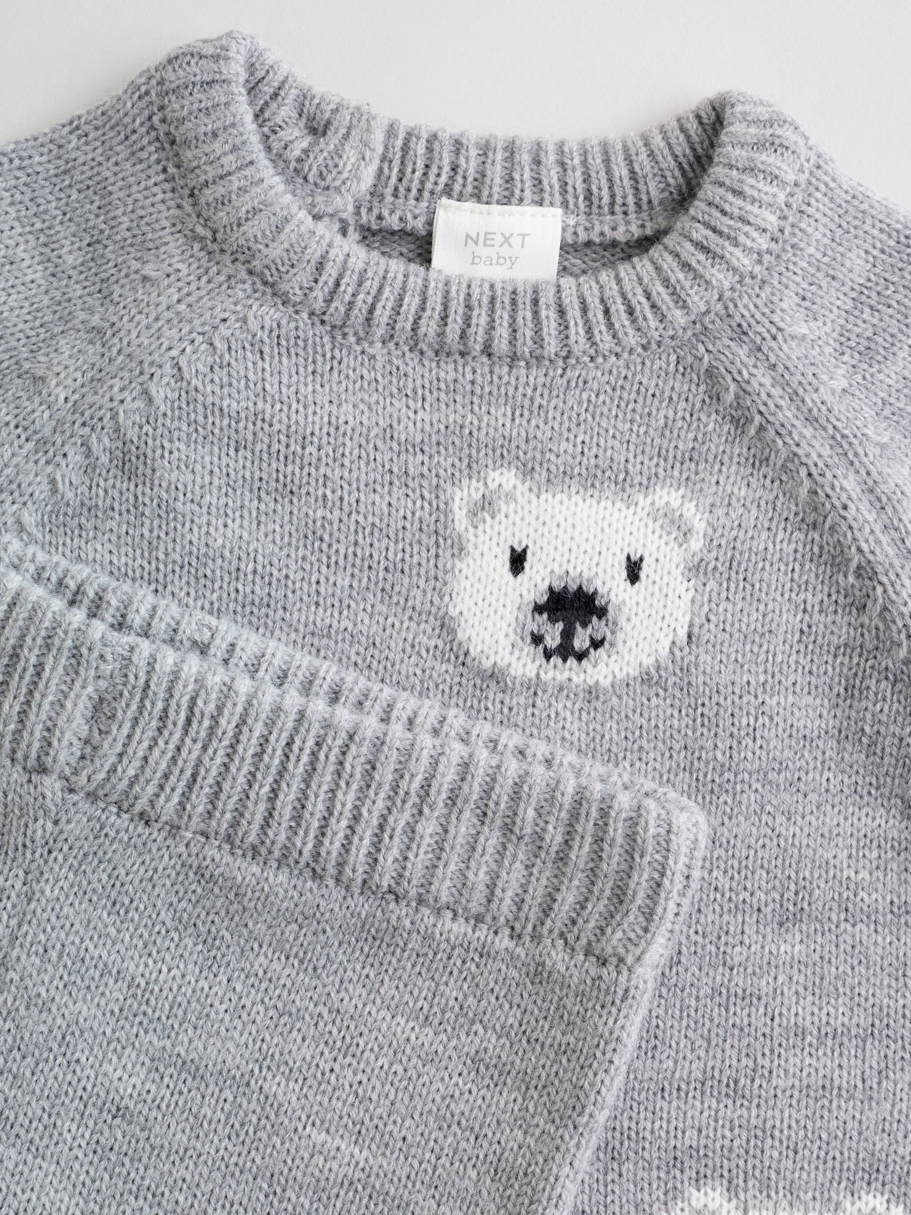 Grijze beer - Babyset van gebreide top en legging (0mnd-2jr)