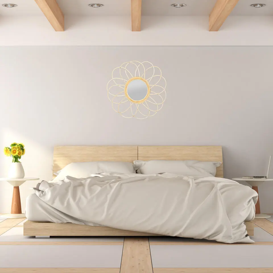 Ostaria Wandspiegel Daisy - bloem - rotan - D38,5 cm - boho