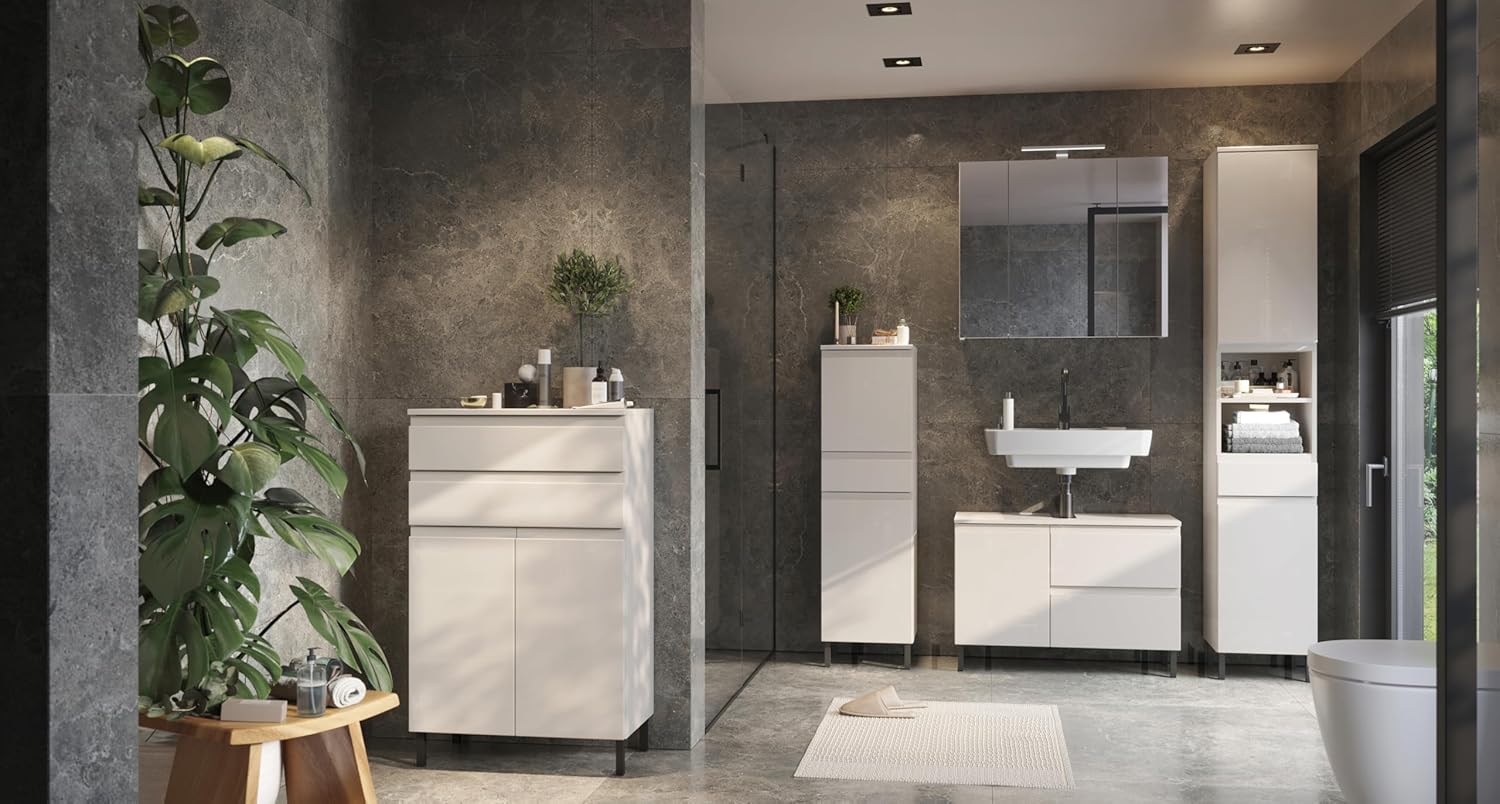 Germania Schrank 8242-572 GW-Salinas, in Kaschmir, griffloses Design, 34 x 120 x 34 cm (BxHxT)