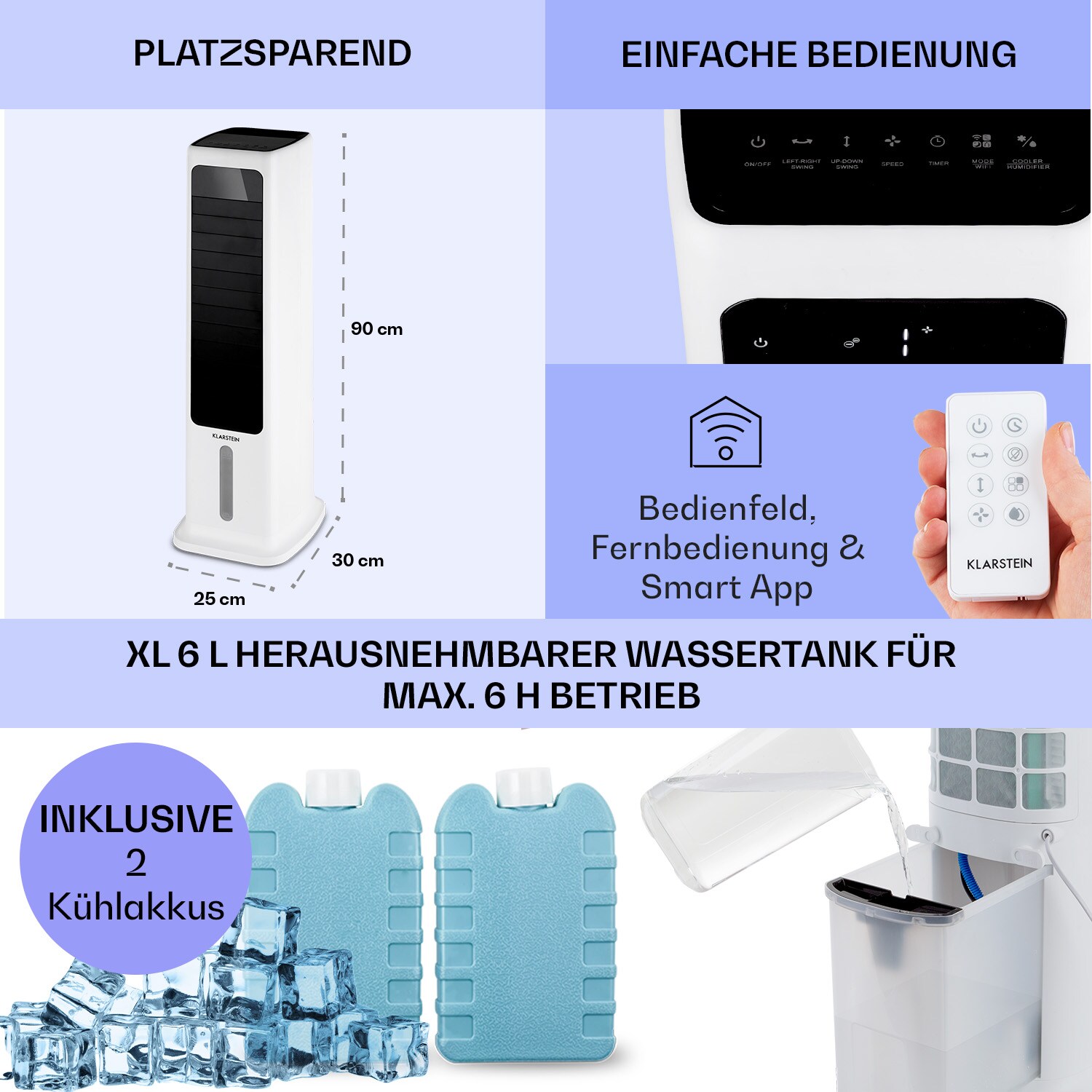 Skytower 360° Smart Luftkühler 60W 450 m³/h 6 Liter mobil