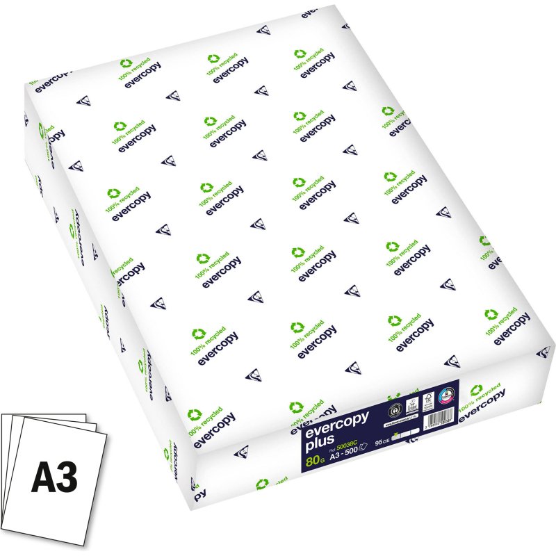 Papier recyclé A3 blanc 80 g Evercopy Plus - Ramette de 500 feuilles