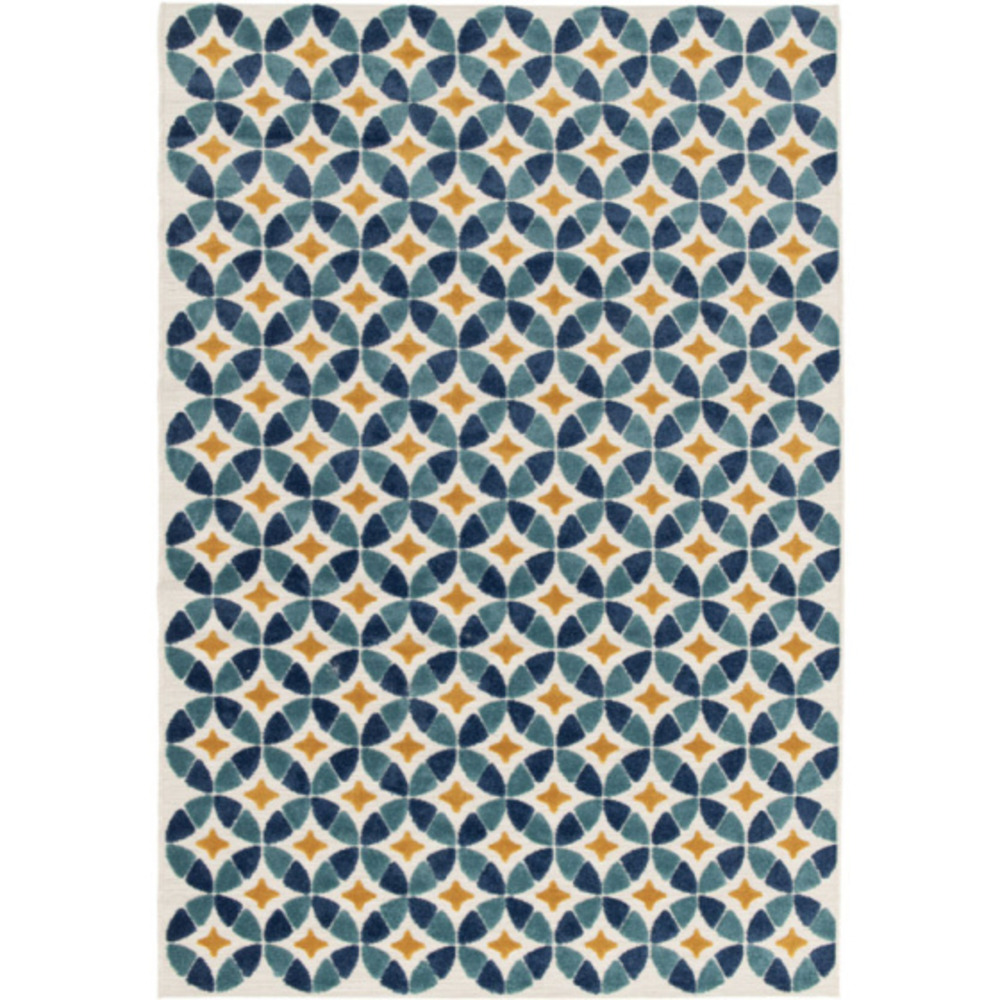 Tapis intérieur et extérieur motif géométrique - ambroise - bleu et jaune - 123 x 170 cm