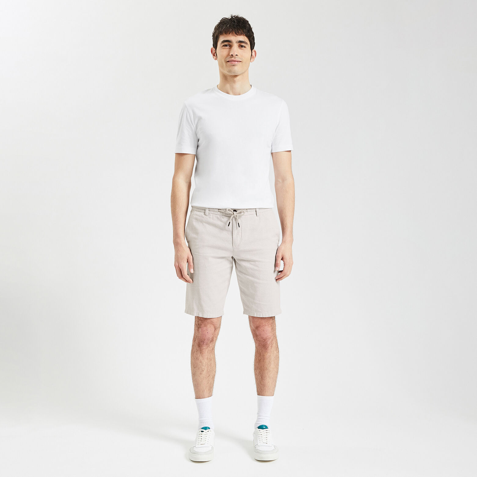 Bermuda uni en coton lin Beige