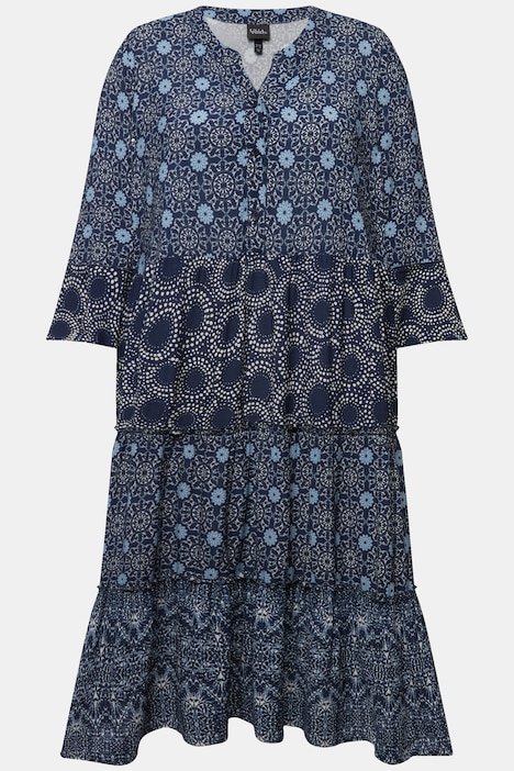 Stufenkleid, A-Linie, Tunika-Ausschnitt, 3/4-Arm