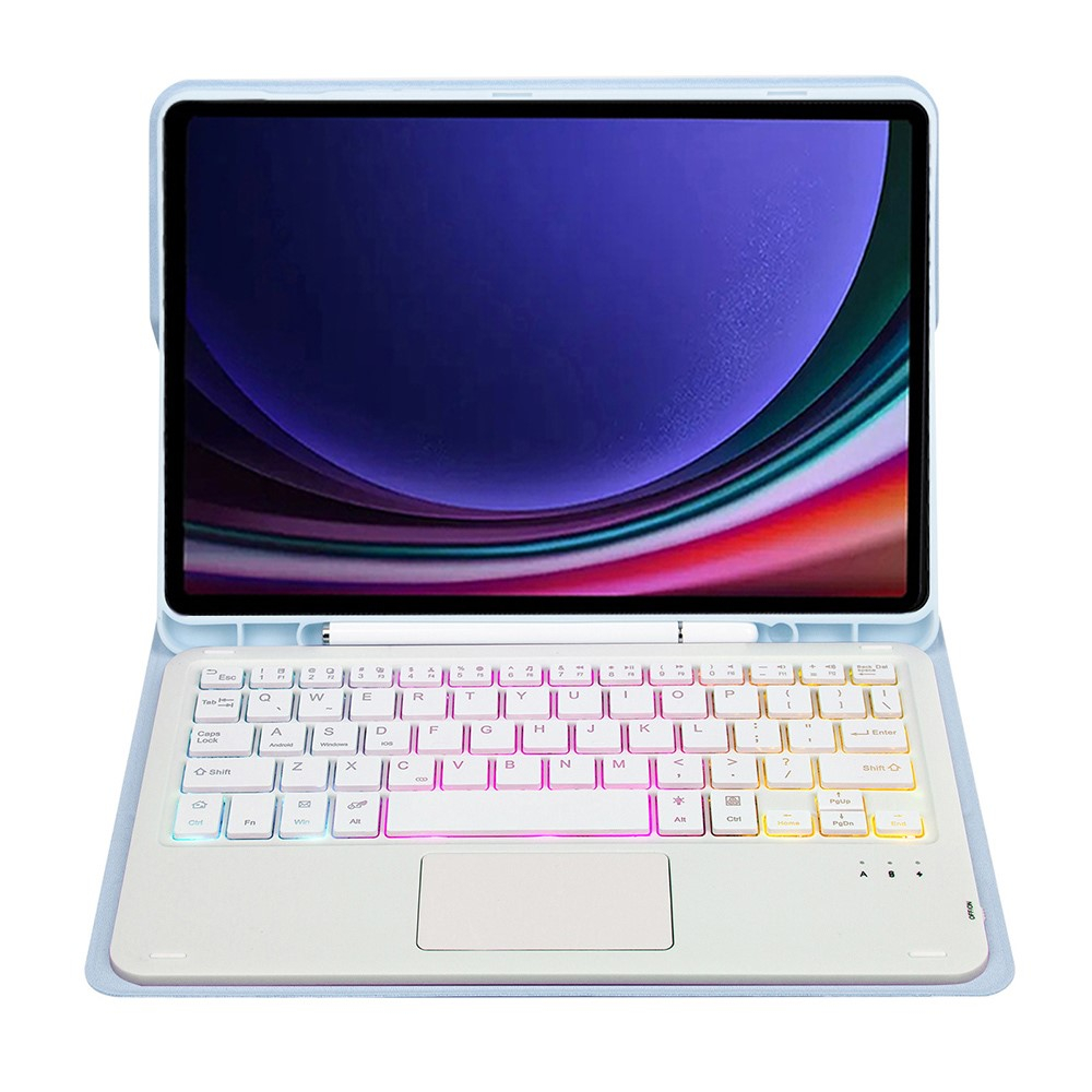 Samsung Galaxy Tab A9  Plus Leder Tasche mit abnehmbarer Bluetooth Tastatur Keyboard   S-Pen Halterung (QWERTY) - Hellblau
