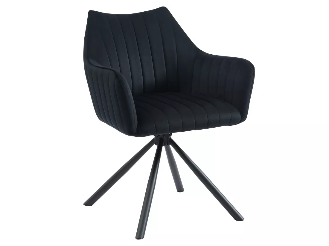 Lot de 6 chaises avec accoudoirs en velours et métal - Noir - IZIALI