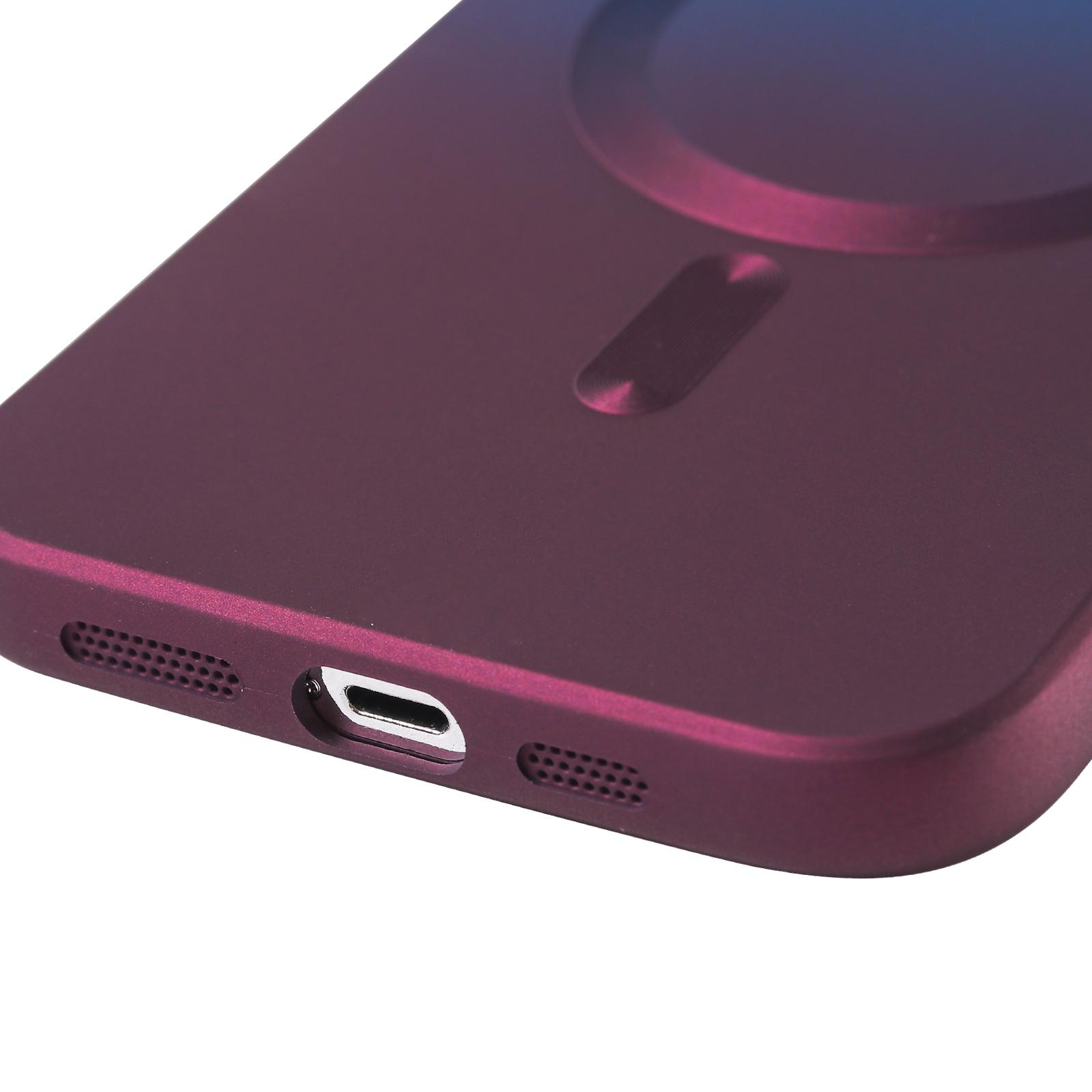 iPhone 14 Pro MagSafe Gummi Case Hülle Kameraglasschutz mit Farbverlauf - Dunkelblau / Weinrot