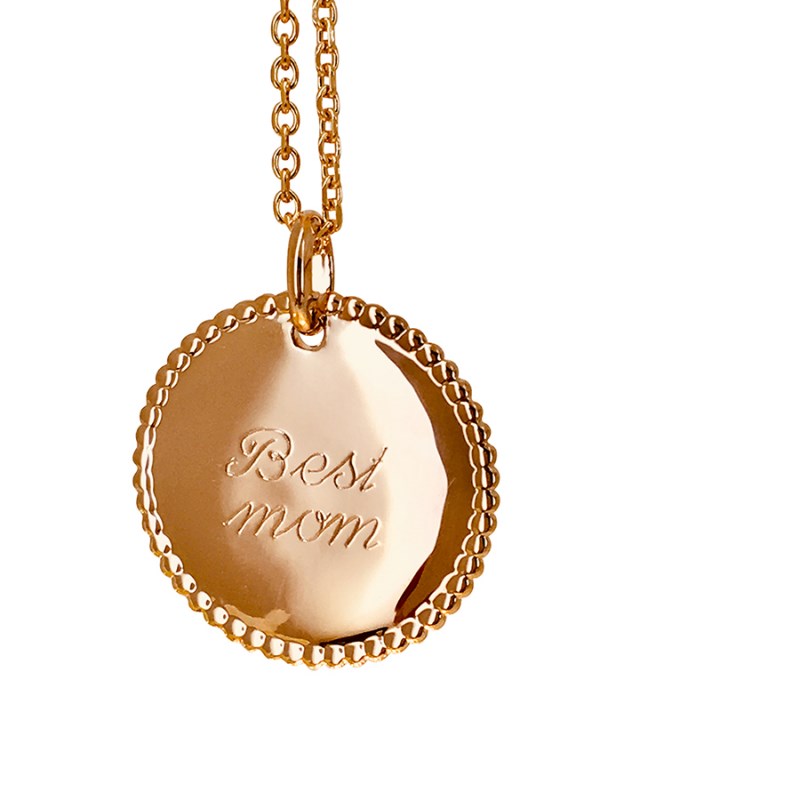 Collier médaille perlée plaqué or 3 microns - Personnalisable