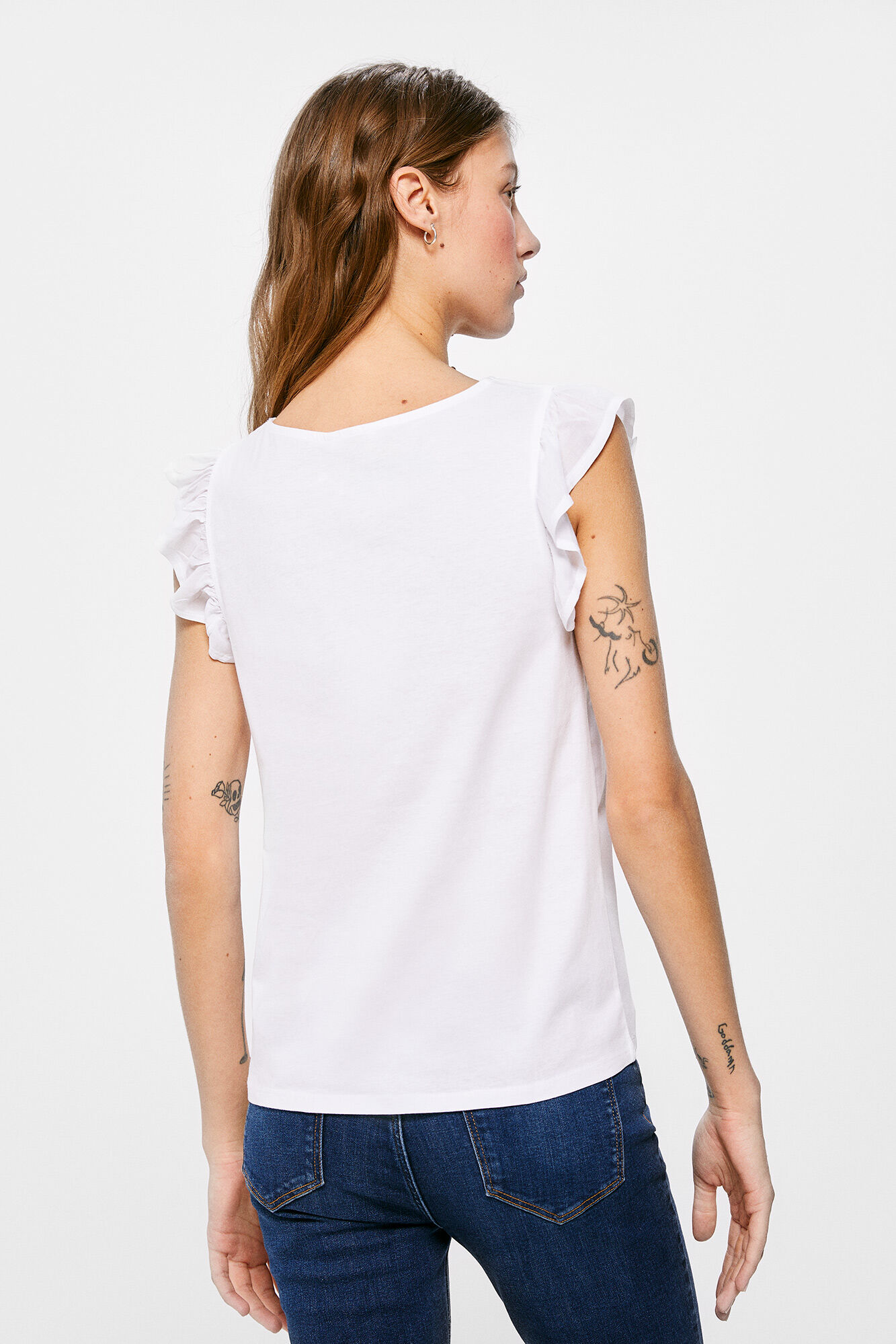 Camiseta bicolor bordada suíça - Branca