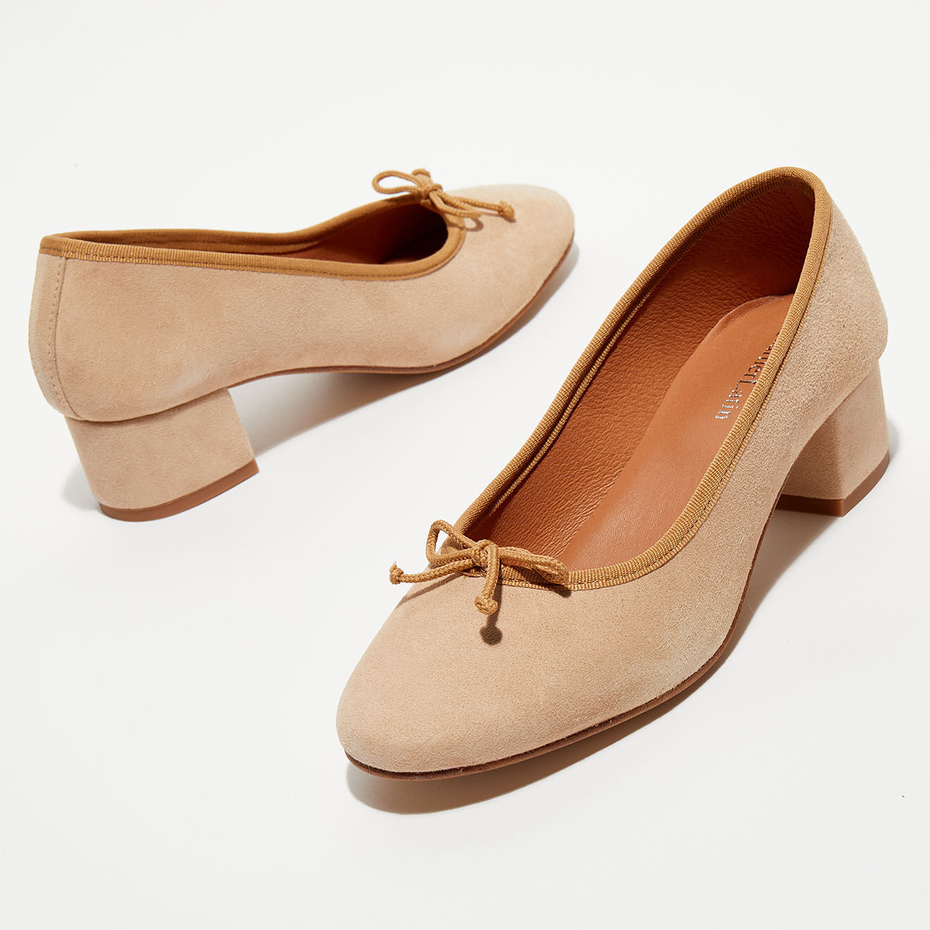 Quartier Latin Ballerines trotteurs en Velours de Cuir Diane sable - Talon 4 cm
