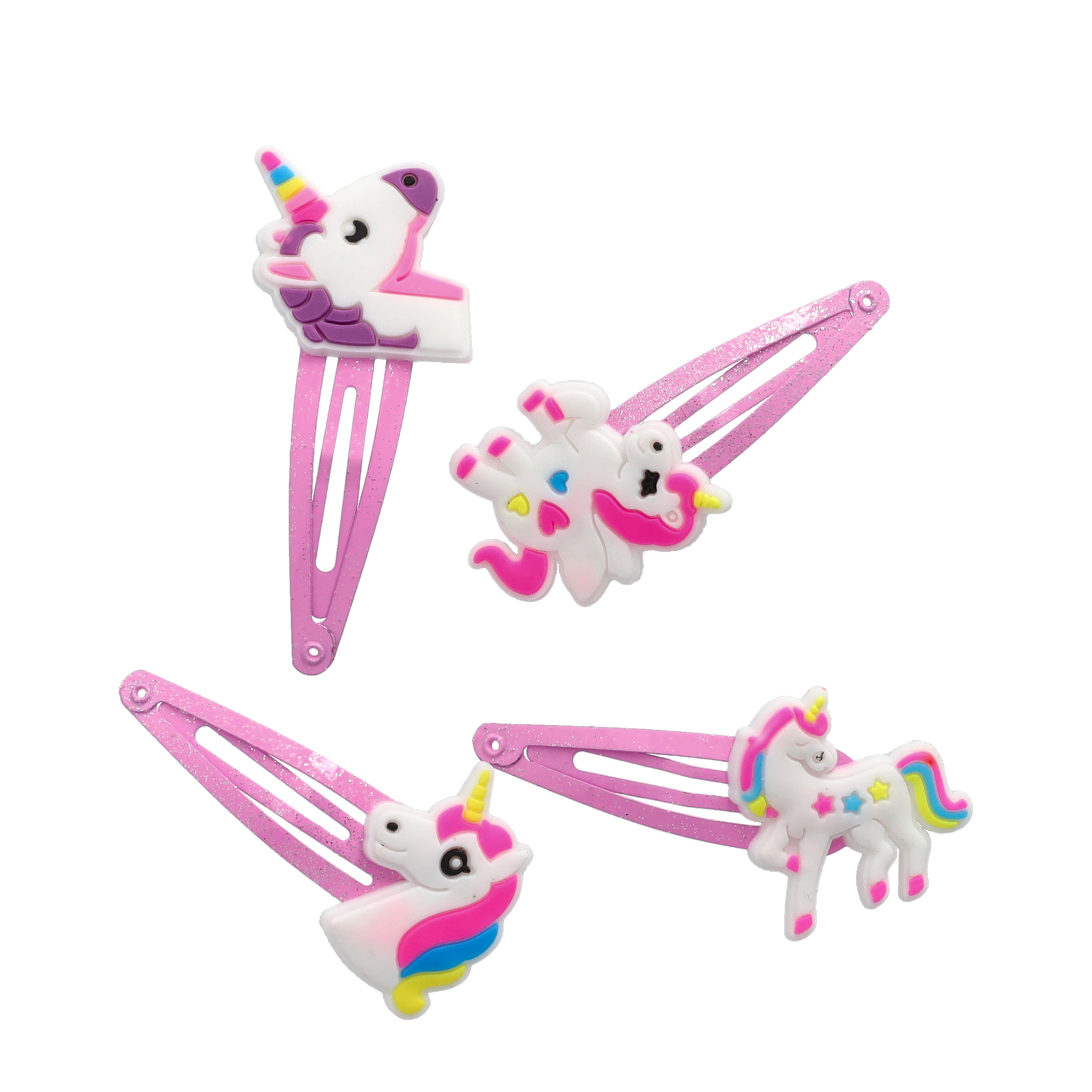(4er Set) Kinder Metall Haarspangen Klammern Accessoire Clips Haarschmuck - Einhorn
