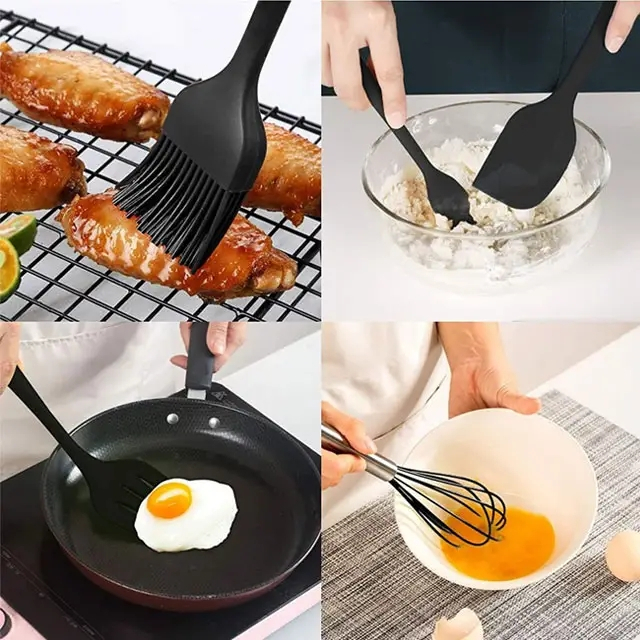 (5-tlg. Set) Silikon Küchenhelfer Utensilien Kochgeschirr Starter Kit Zubehör zum Kochen - Pink