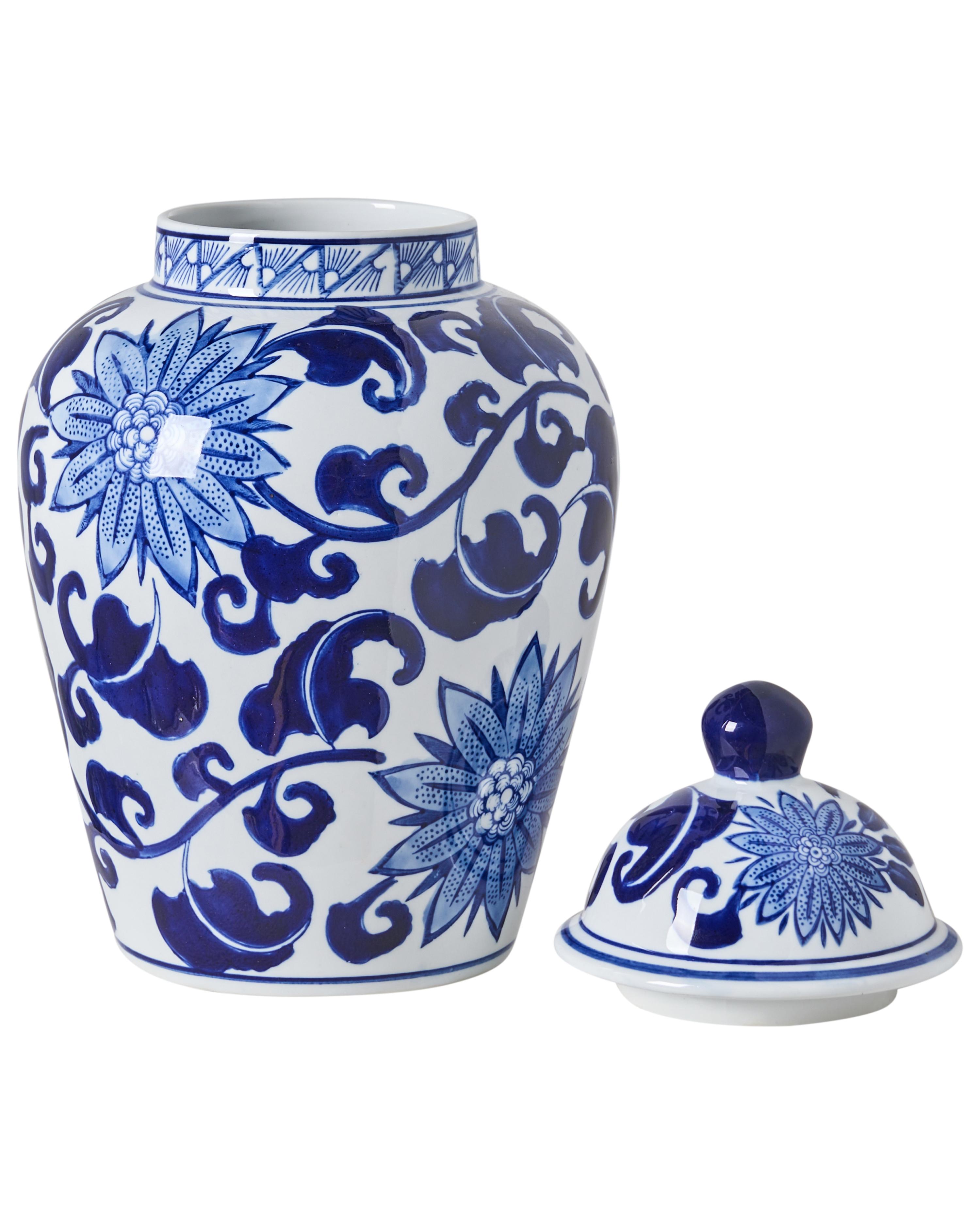 Vaas met deksel CUENCA Porselein 36 cm Wit/blauw