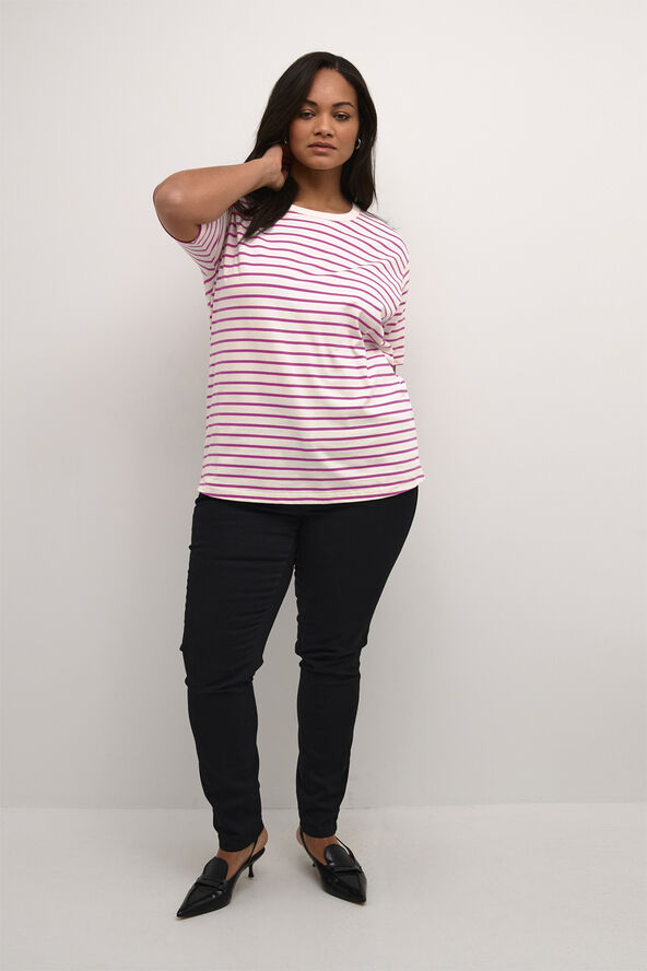 Kaffe Curve KCWinni 1/2 Sleeve T-Shirt Ant. white/fuchsia stripe