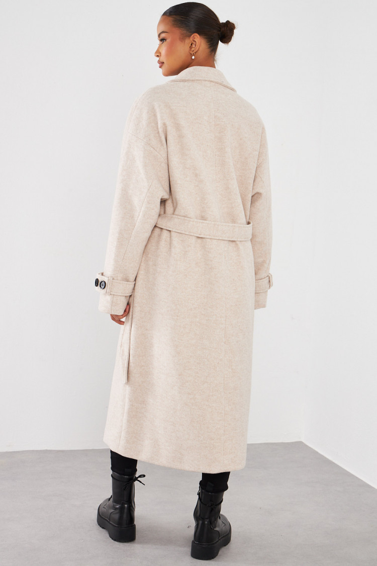 Manteau long ceinturé beige