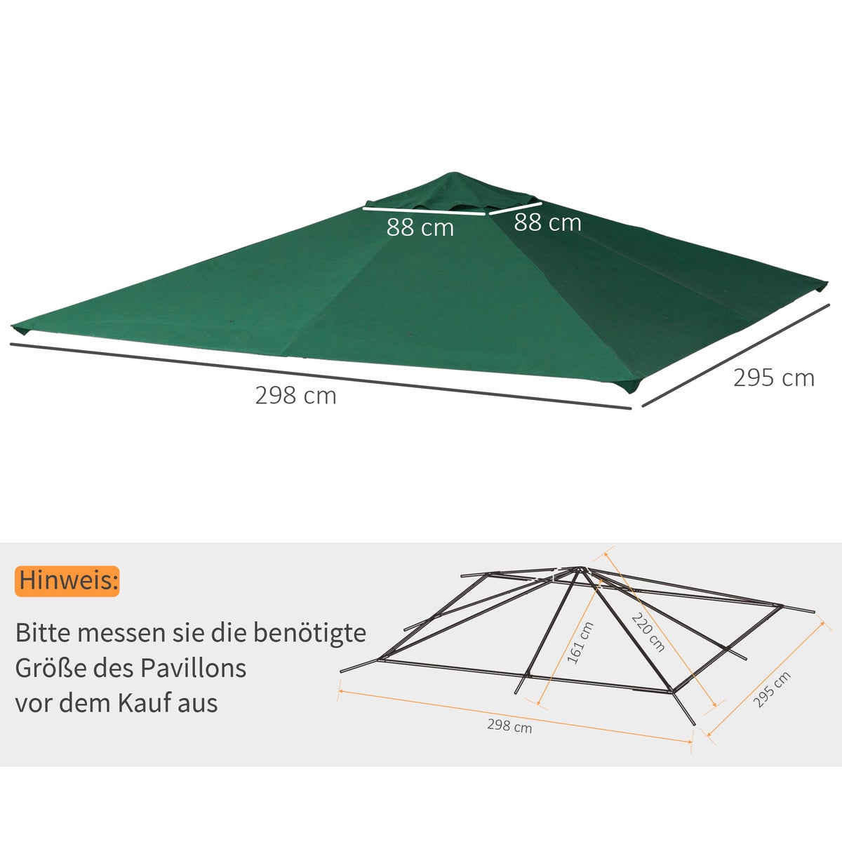 Outsunny vervangingsdak voor tuinpaviljoen, 2,98 x 2,95 m, polyester, groen