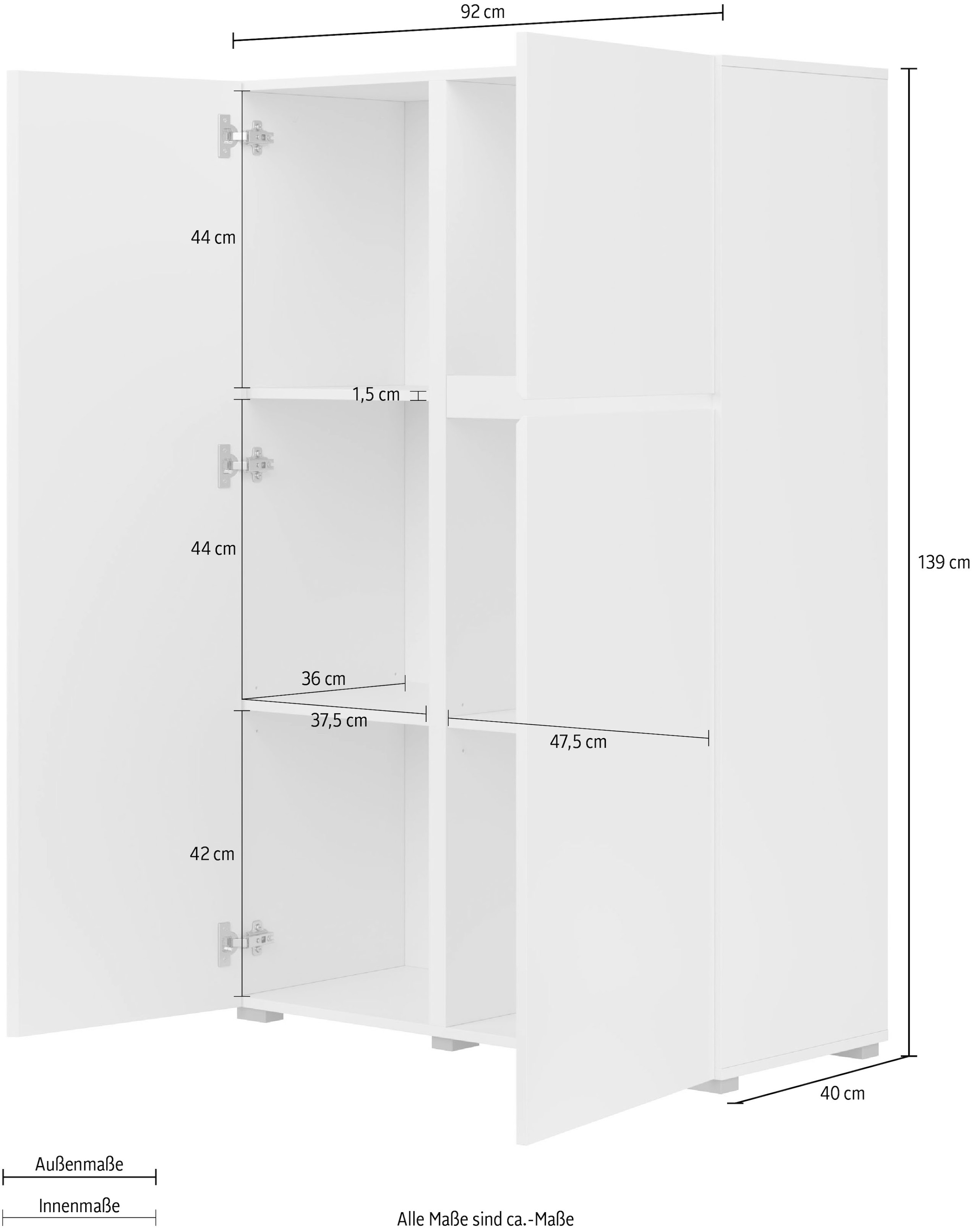 INOSIGN Highboard »Metric, Breite 92cm, moderne grifflose Hochkommode 3 Türen,Highboard« Hochschrank mit viel Stauraum, Einlegeböden verstellbar, Türkommode