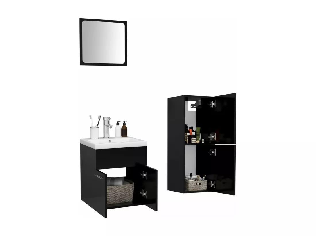 Ensemble de meubles de salle de bain Noir Aggloméré