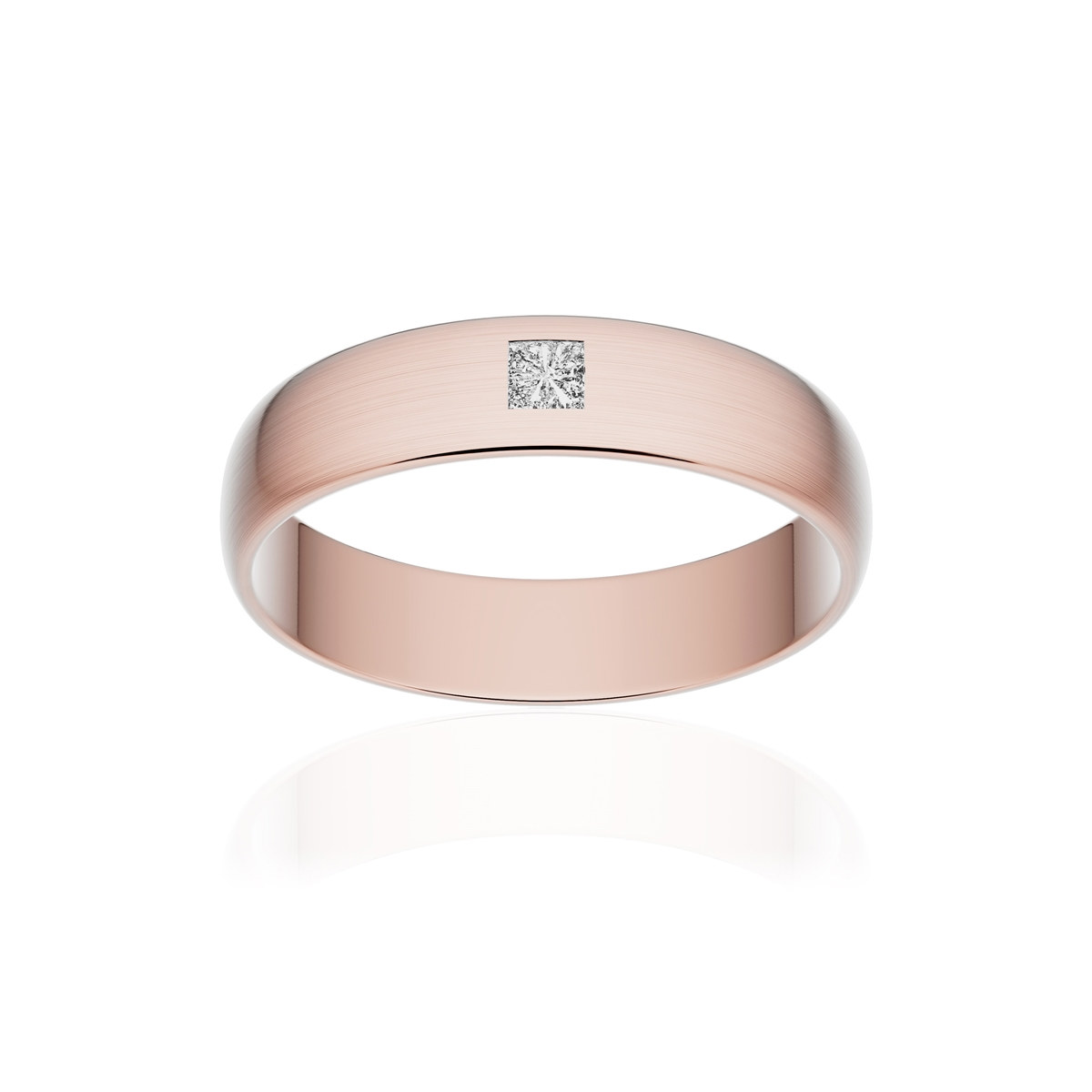 Alliance or 750 rose brossé demi-jonc 4,5mm diamant princesse