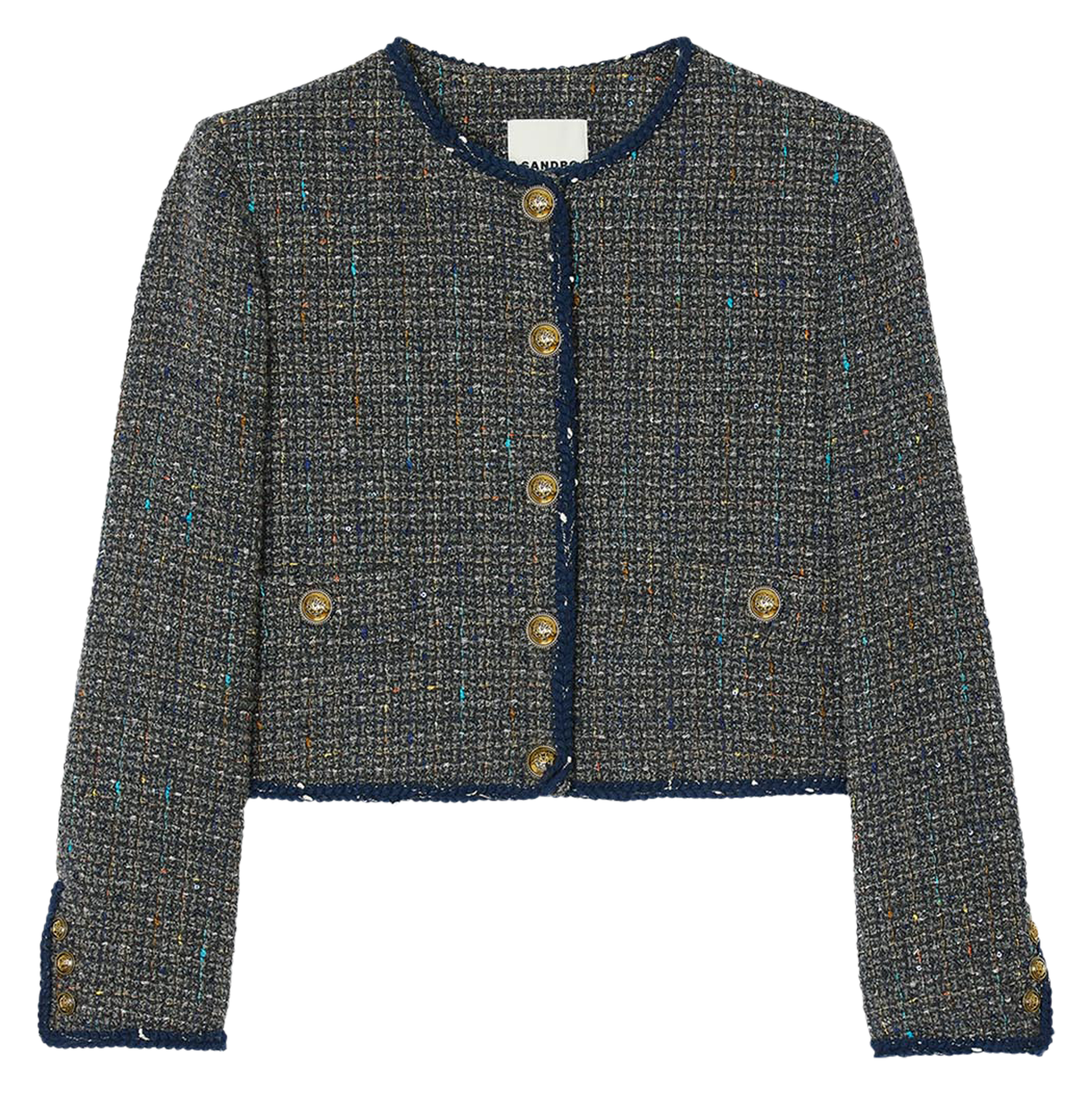 Veste droite col rond en tweed | Gris