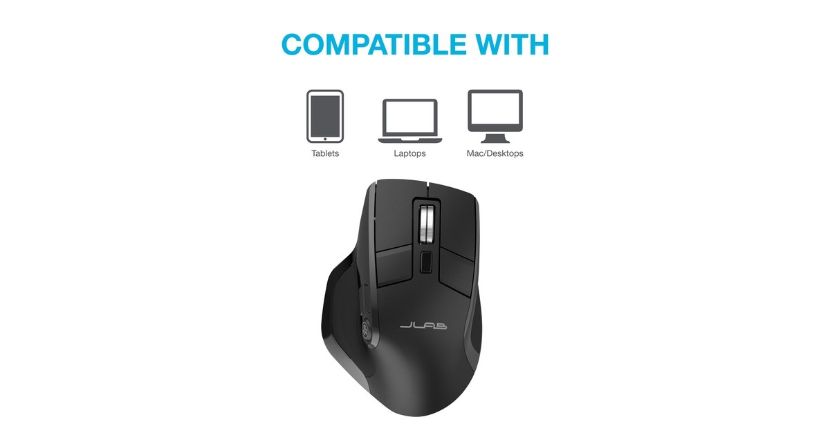 JLabEpic Wireless Mouse  (Zwart, 1200 - 2400 DPI, Bluetooth 5.2 / 2.4 GHz / USB)
