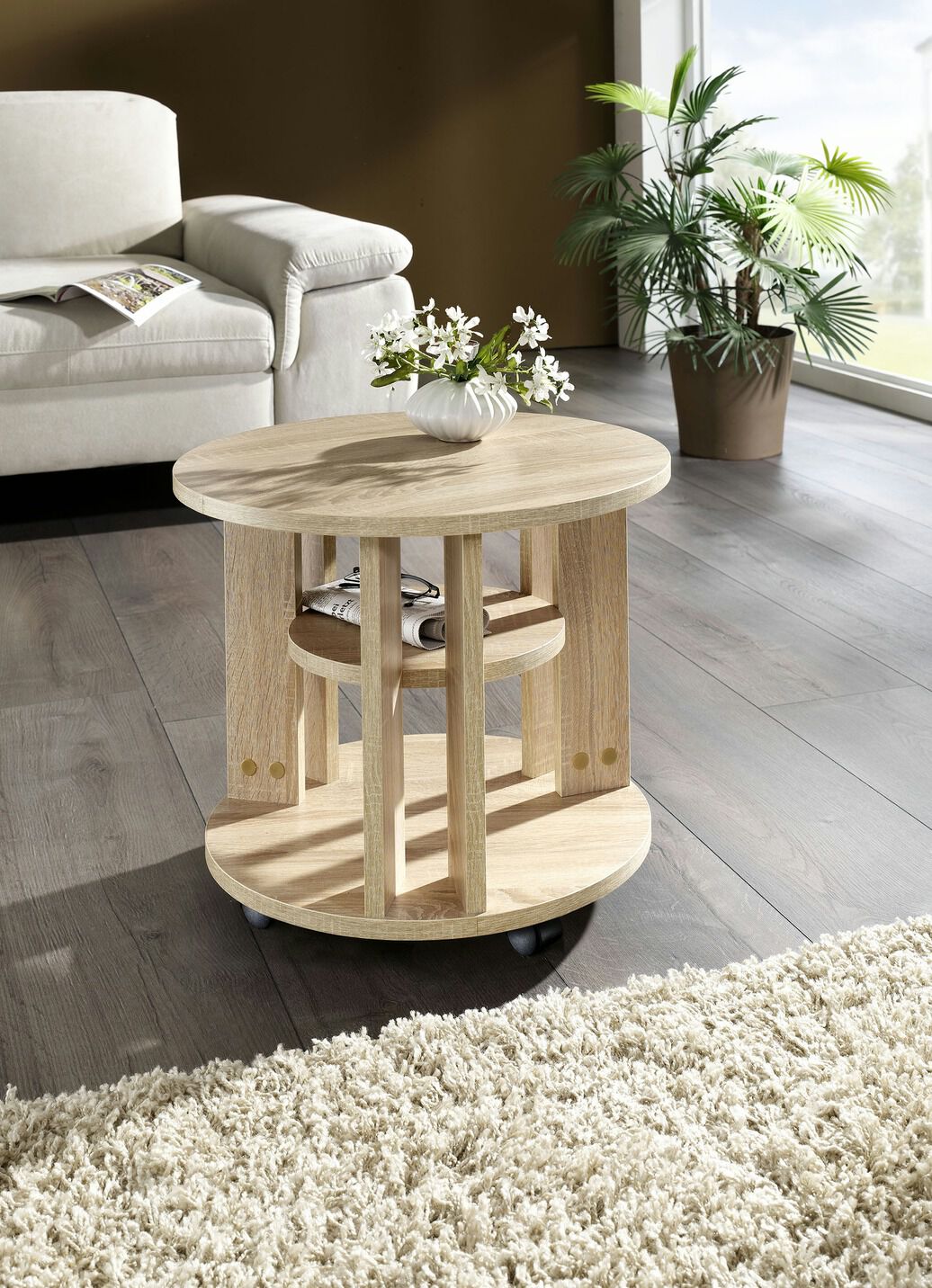 Couchtisch mit 2 Ablageflächen und 4 Rollen