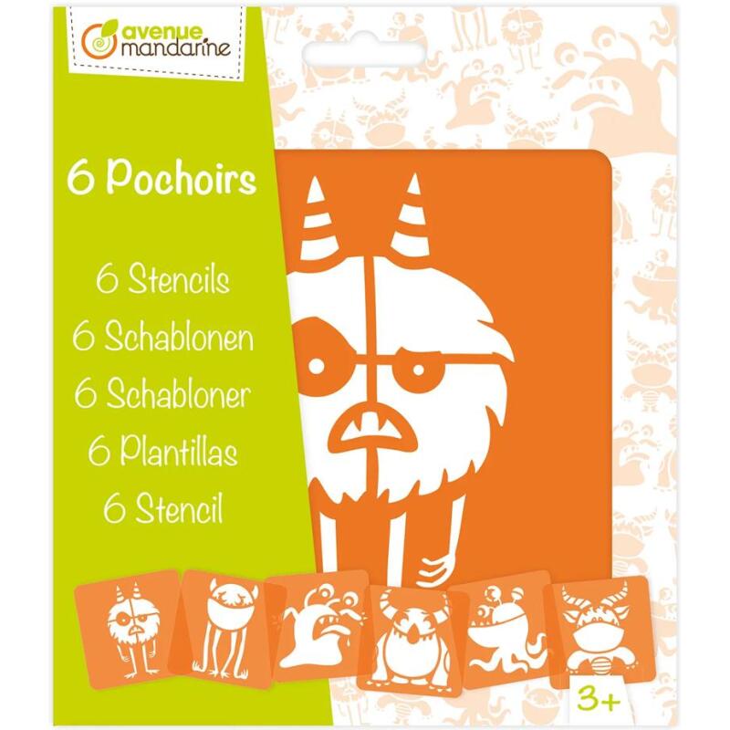 Set de 6 pochoirs enfants, Monstres - Orange
