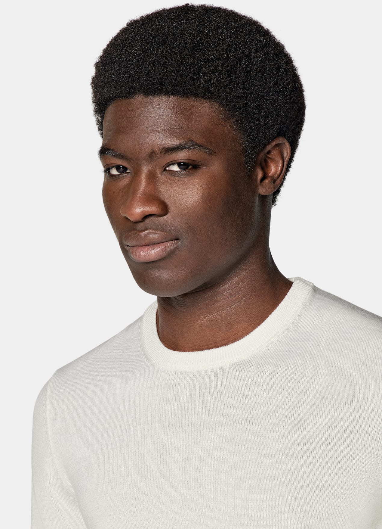 Pull col rond Merino blanc cassé