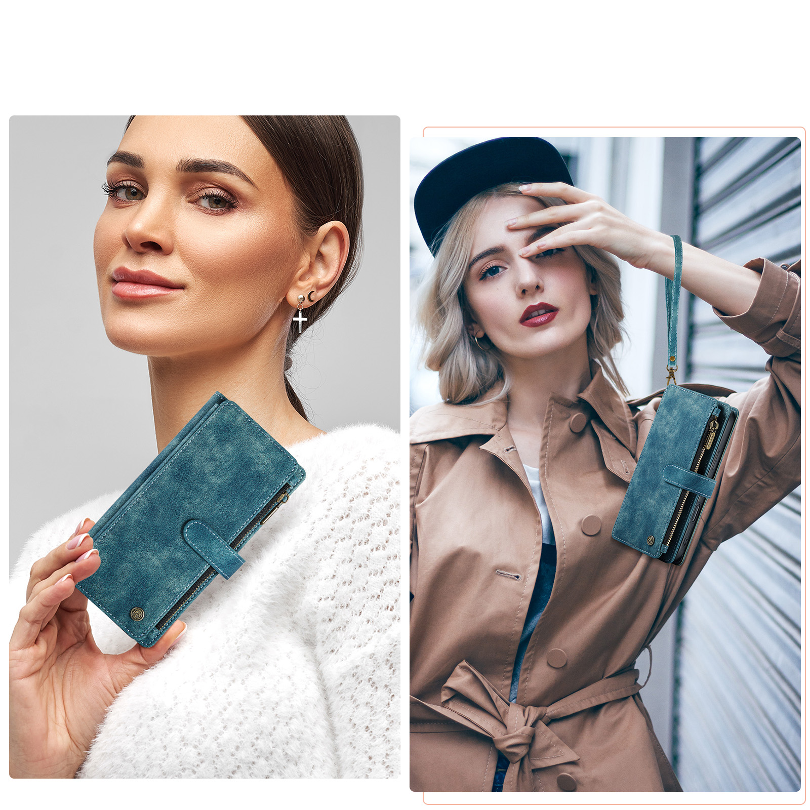 iPhone 17 Pro 2in1 Leder Tasche Karten Etui - Blau