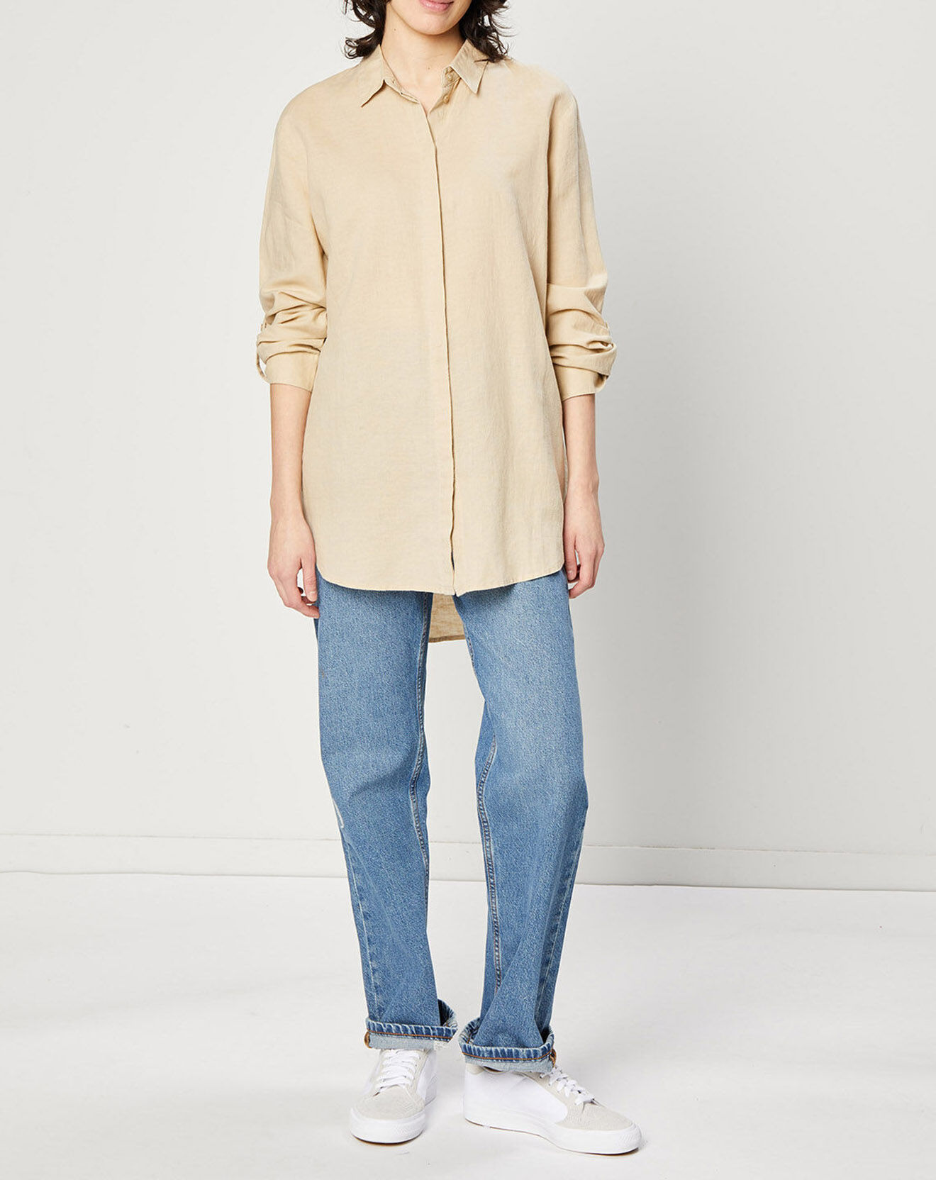 Esprit Chemise oversize en Lin & Coton mélangés beige