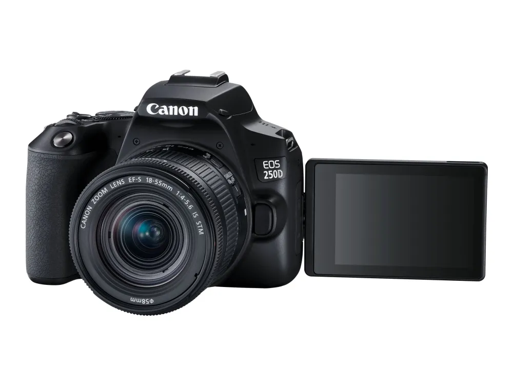 Canon EOS 250D - Digitalkamera - SLR - 24.1 MP - APS-C - 4K / 25 fps - 3x optisk zoom EF-S 18-55 mm IS STM objektiv - Wi-Fi, Bluetooth - sort
