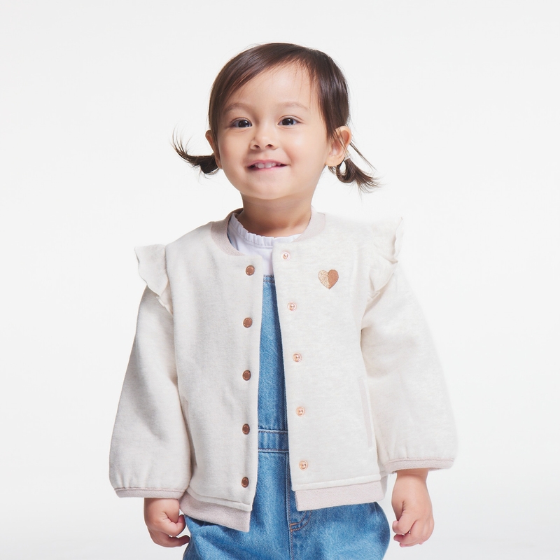 Sweat zippé molleton patch cœur rose bébé fille