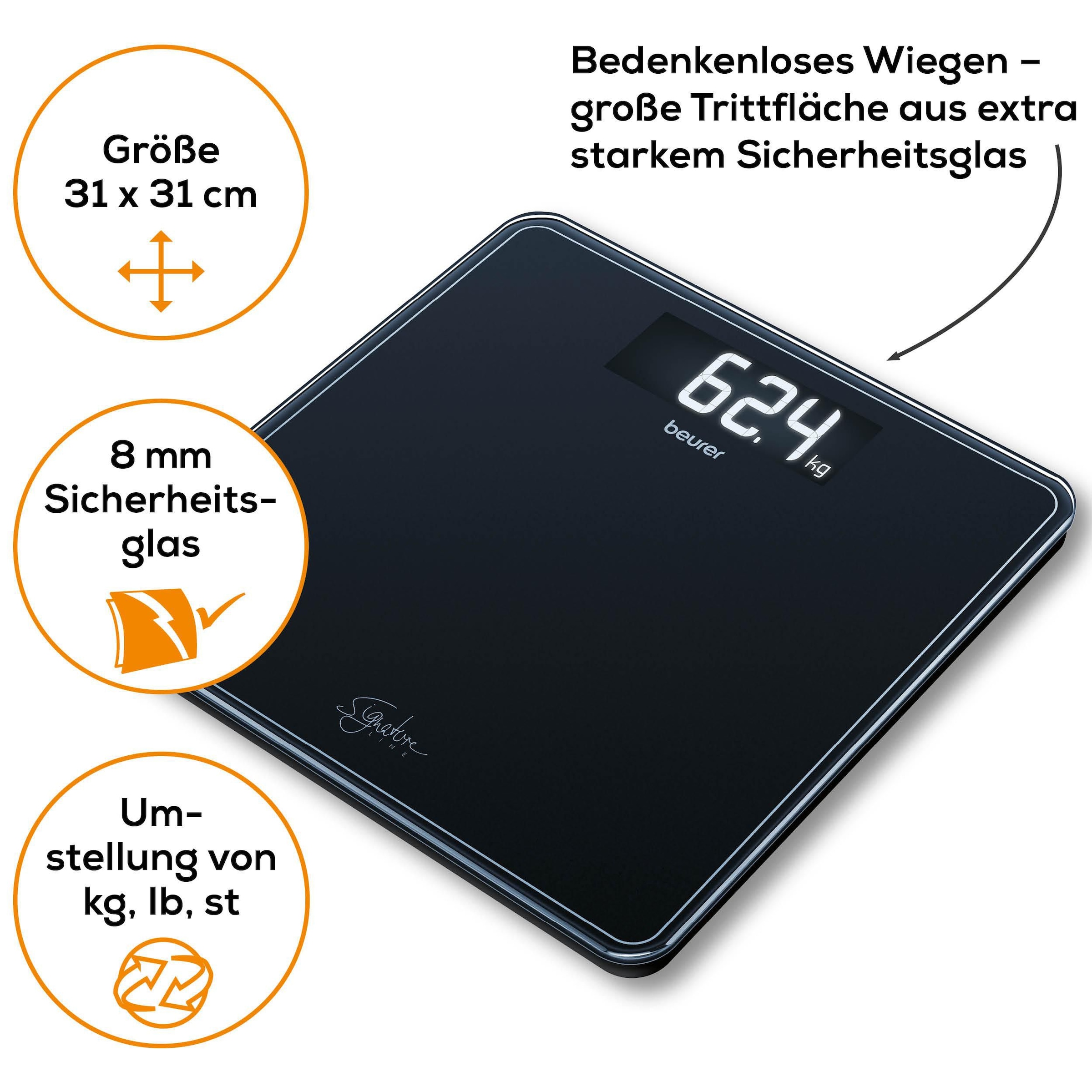 BEURER Personenwaage »GS 400, grosse Trittfläche mit 8 mm weissem Sicherheitsglas« XL-Display, Tragkraft bis 200 kg und praktische Einschaltautomatik