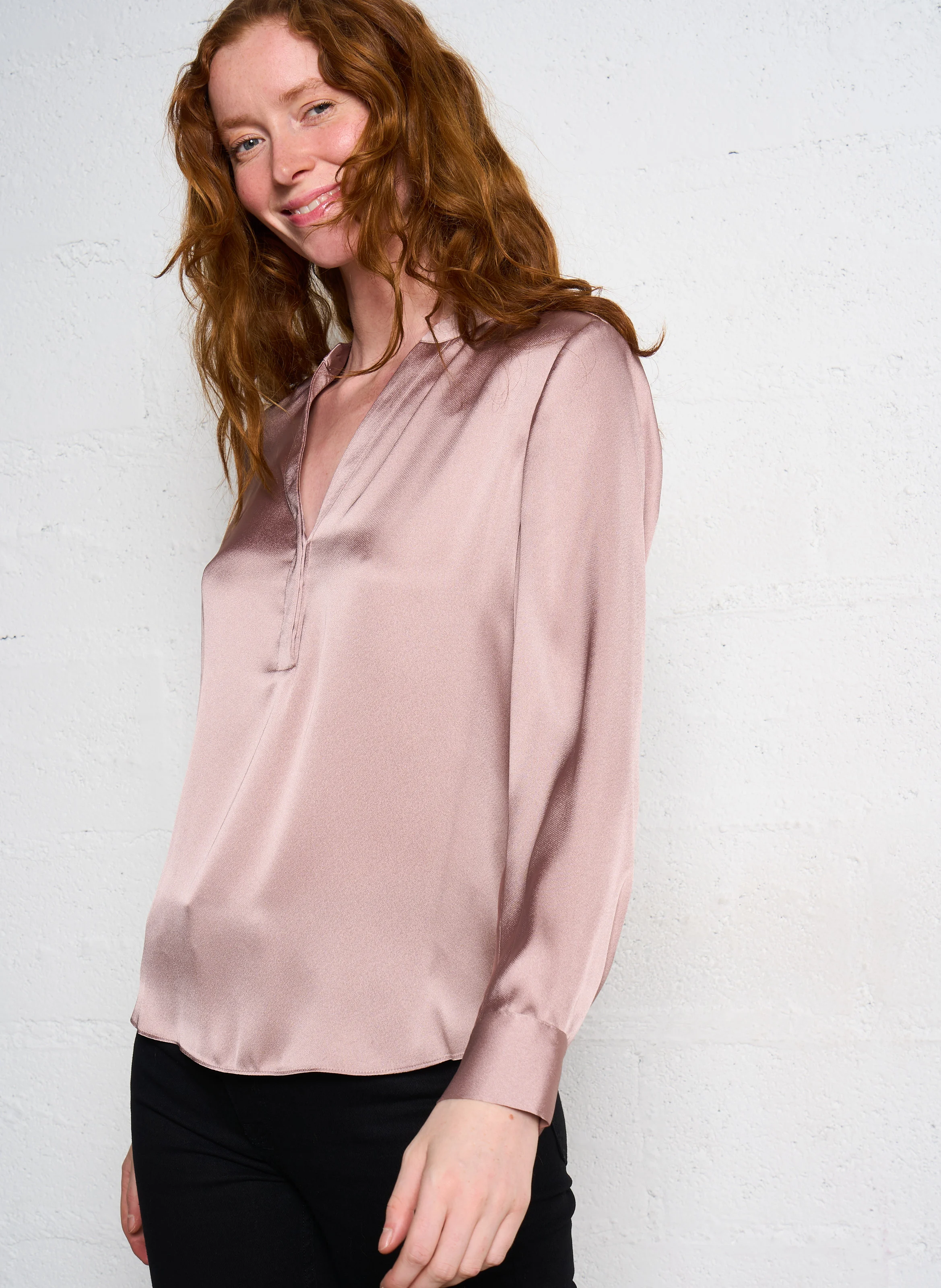 MARIE - Blouse à col tunisien | Rose