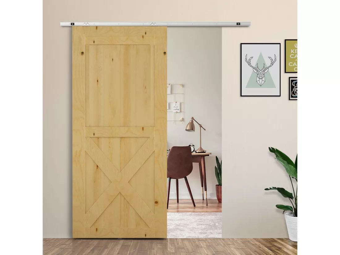 Kit complet porte coulissante 4 x 93 cm (p x l): rail, roulettes, visserie