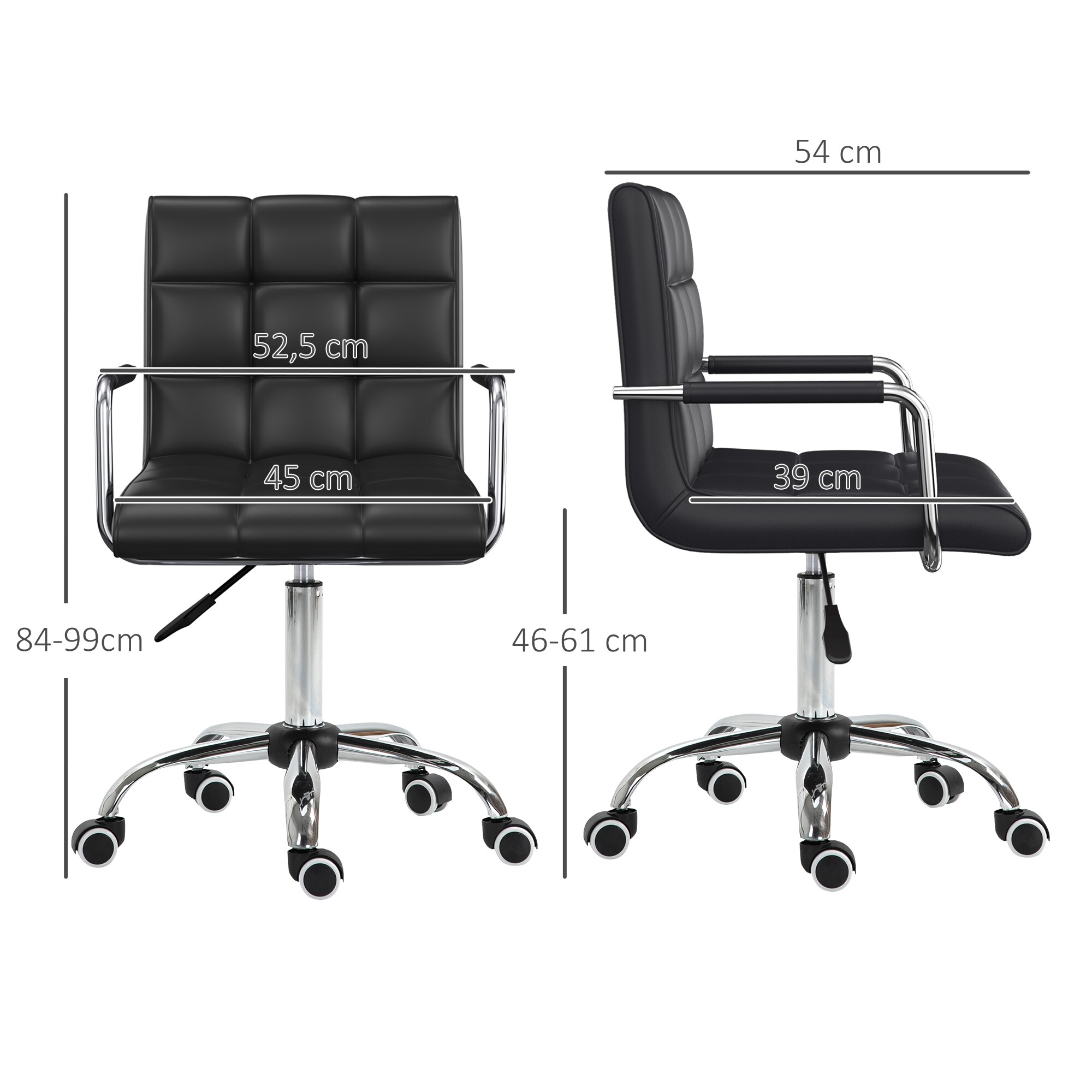 HOMCOM Bürostuhl mit Rollen schwarz B52,5 x T54 x H82-94 cm