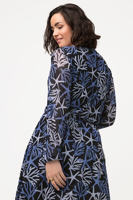 Meshkleid, Korallen, A-Linie, Rundhals, Langarm